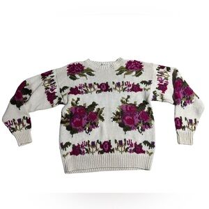 Vintage Hand Knit Floral Sweater Talbots Chunky Grandma Sweater